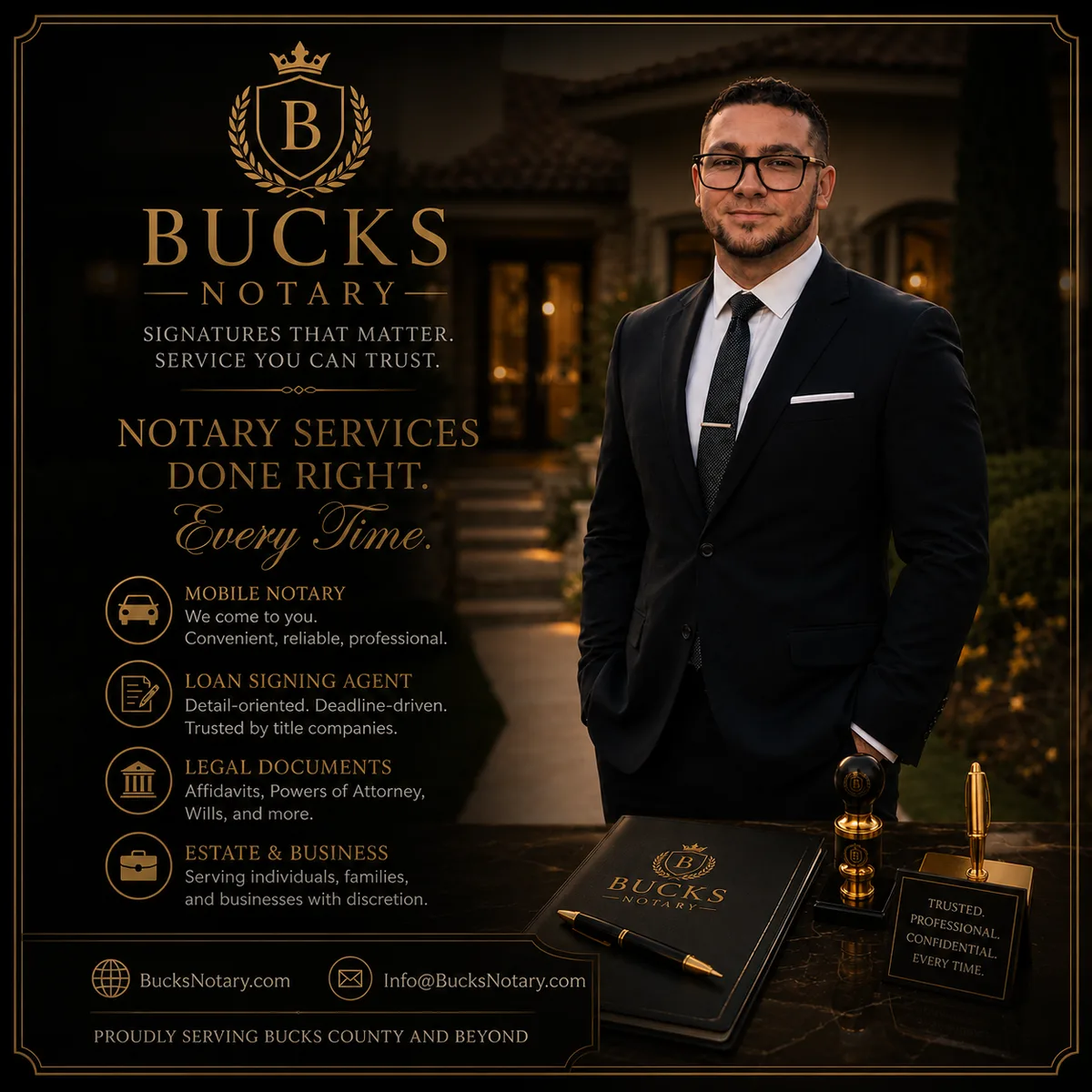 Bucks Notary — Graham Sullivan, Pennsylvania mobile notary and loan signing agent. Signatures that matter. Service you can trust.